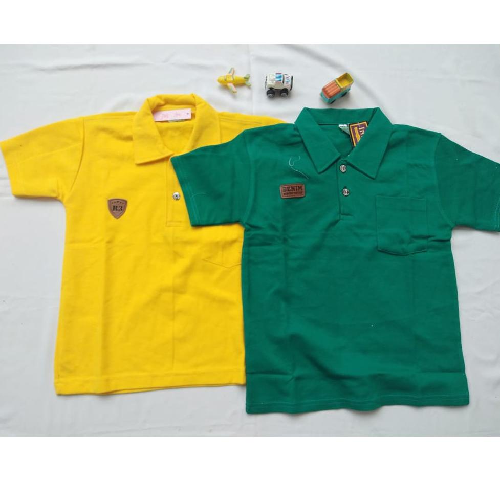 Kaos Kerah Anak Laki Laki usia 1 2 3 4 5 6 7 8 Size S M L XL Warna Merah Hijau Abu Kuning Biru Putih