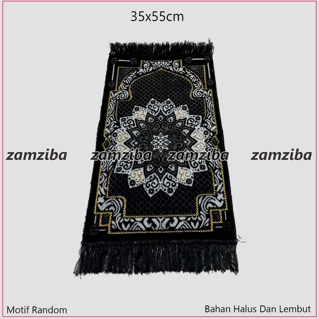 Sajadah Turki Mini Motif Kiswah Kusus Hitam Ukuran 35x60 Sejadah ANAK Perlengkapan Sholat Zamziba