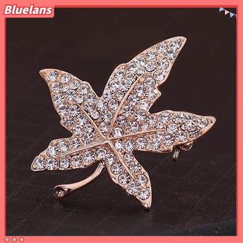 Bluelans Bros Pin Bentuk Daun Maple Aksen Berlian Imitasi Untuk Wanita