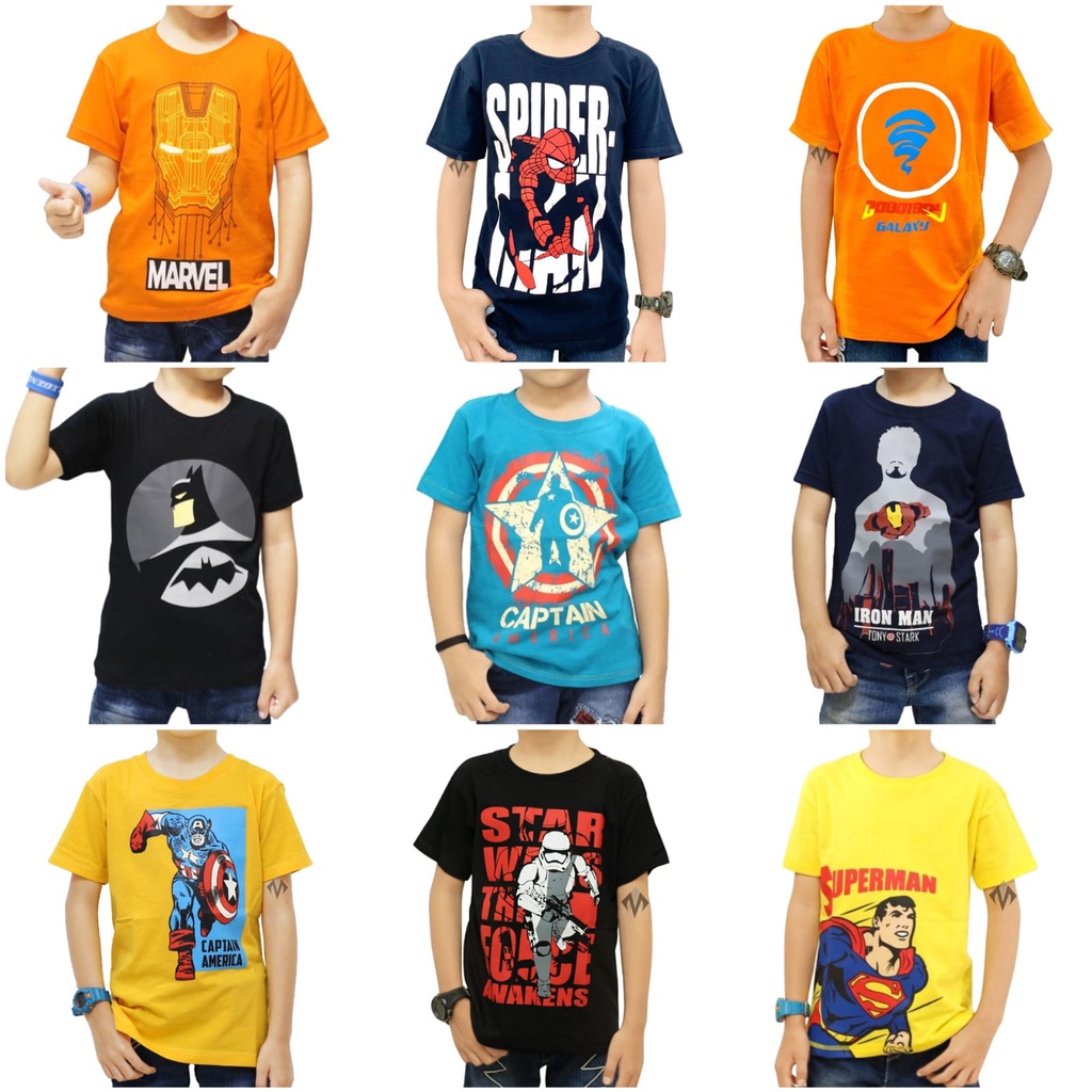 Kaos Anak Perempuan Karakter Kartun 1-8 tahun [S,M,L,XL] Konveksi Kaos Anak Distro Cowo Cewe Grosir Ecer Superhero