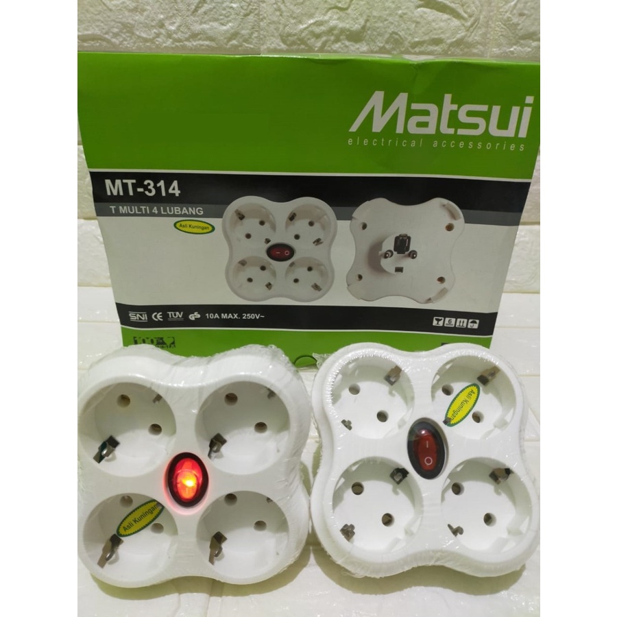 Steker T Multi 4 Lubang + Switch On/Off Matsui MT-314 Colokan 4 Lubang / T Multi Stop Kontak Arde 4In1