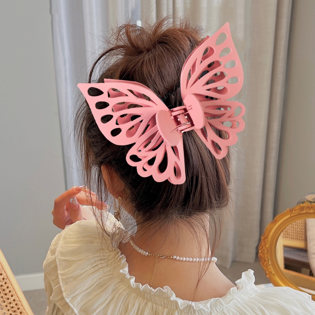 Jepit Rambut Model Kupu-Kupu Besar Dua Lapis Warna Permen Matte Untuk Mandi