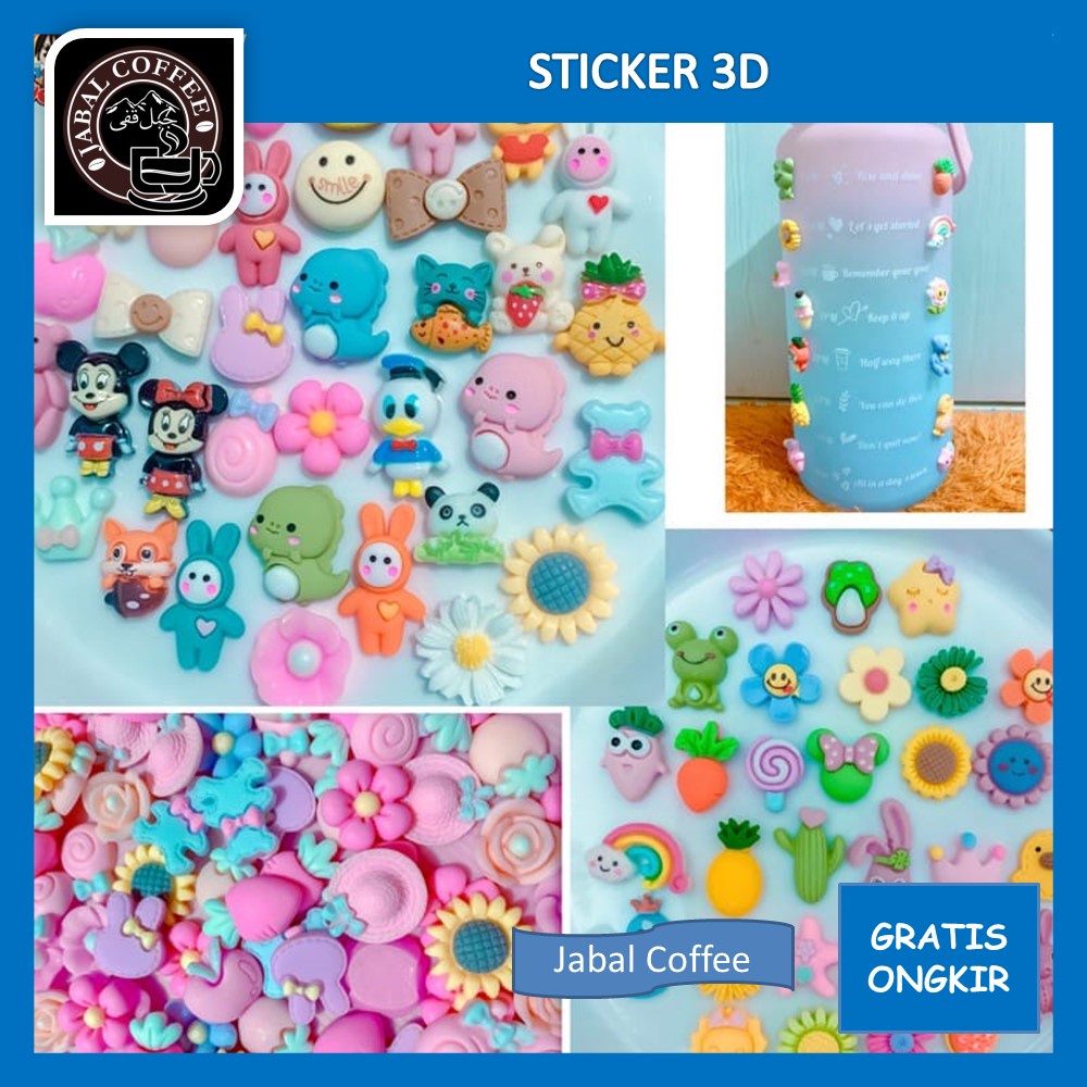 Sticker 3D Tempel Stiker Tumbler / Stiker 3D Isi 4 Pcs Botol Minum Viral  / Tempelan Stiker Serbaguna