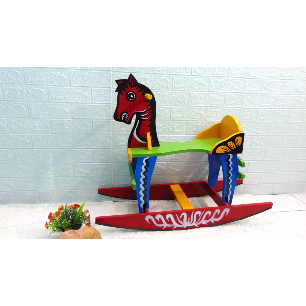 KUDA-JUNGKIT Mainan Anak Jadul Kuda Jungkat Jungkit Kuda Kayu TK PAUD Warna Random