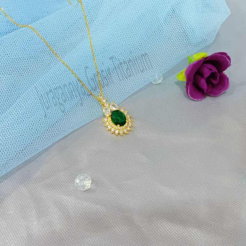 KALUNG BULAT PITA ZIRCON PERHIASAN TITANIUM  MEWAH ANTI KARAT&amp;ANTI LUNTUR