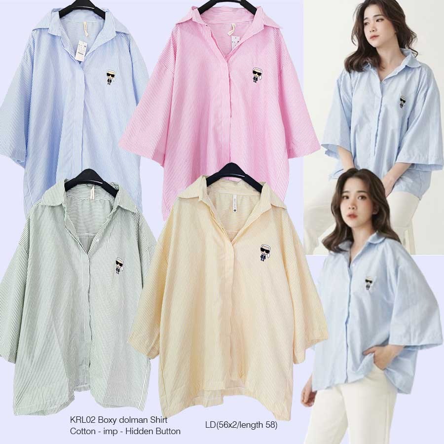 LOVEMECORNER IMPORTED K4RL LAGERFELD* KRL BOXY DOLMAN SHIRT KEMEJA WANITA GARIS GARIS KEMEJA BIGSIZE