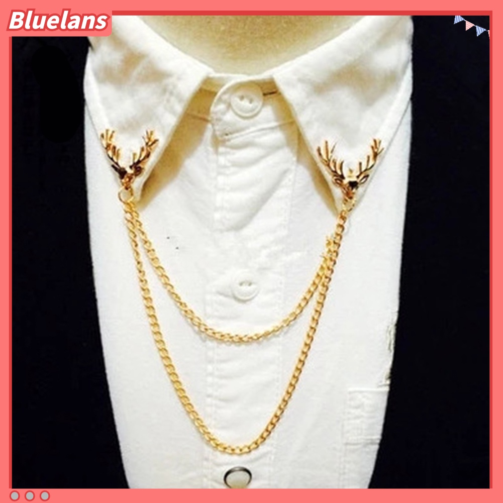 Bluelans Fashion Men Women Shirt Suit Collar Deer Head Brooch Pin with Long Chain Gift
