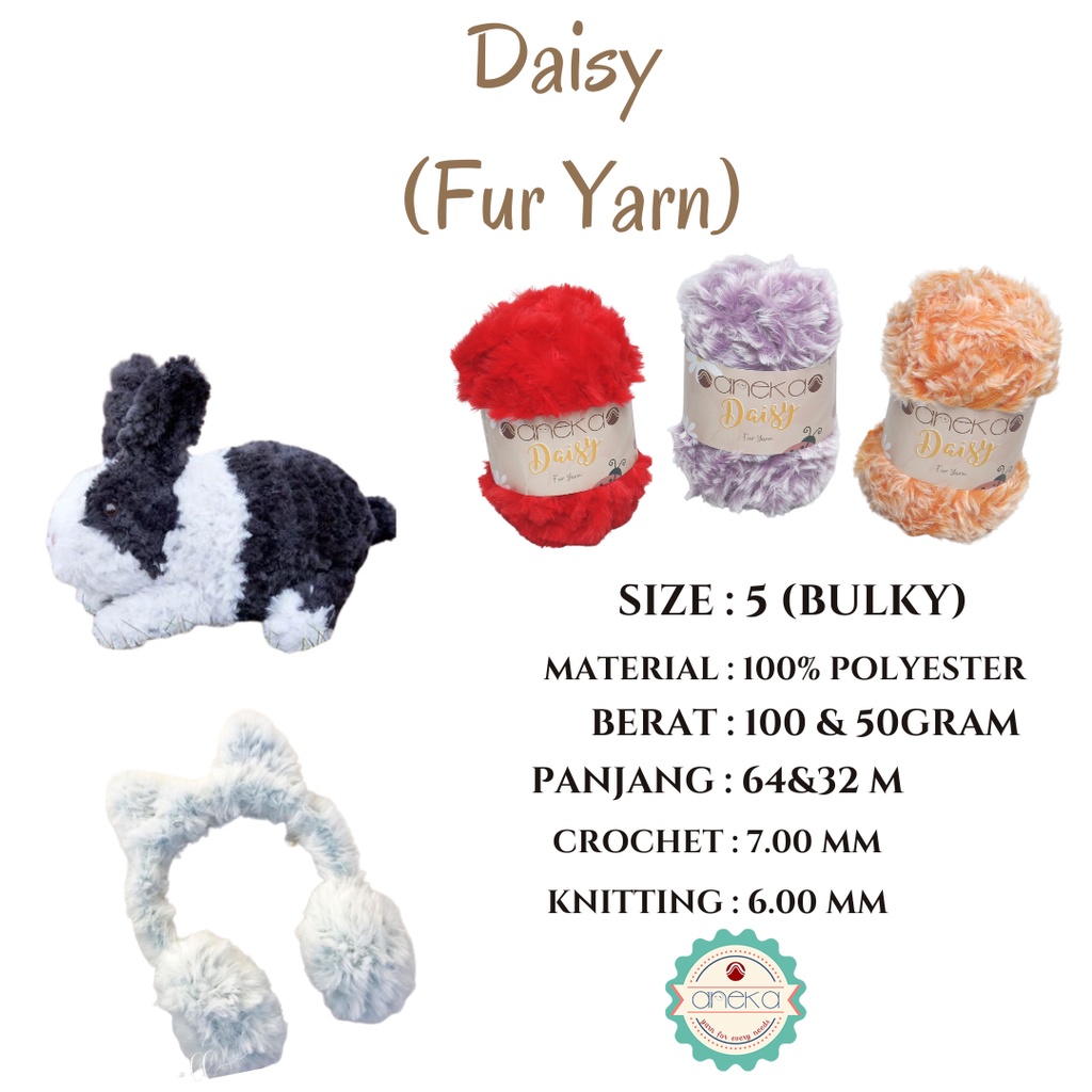 KATALOG - Benang Rajut Daisy / Bulu / Soft Fluffy Faux Fur Yarn - 32 dan 64 m