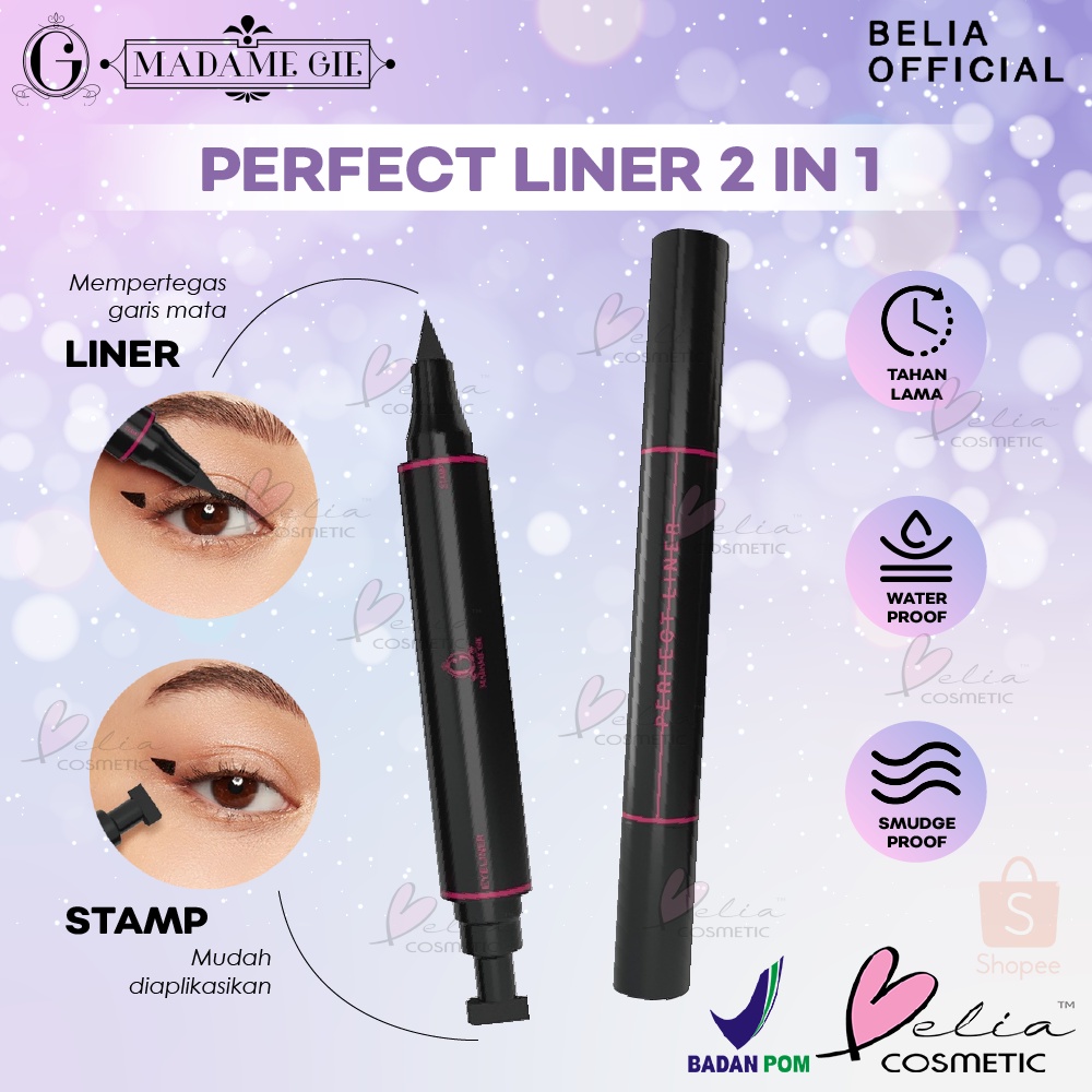 ❤ BELIA ❤ MADAME GIE Perfect Liner 2 in 1 - 3g | Eyeliner Black + Stamp | Liner | Waterproof | Smudgeproof Tahan Lama Pigmented BPOM