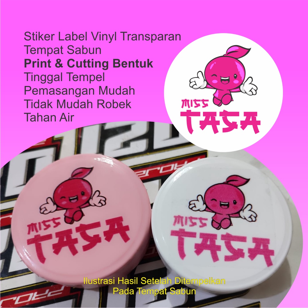 

Boneka Miss Tasa Stiker Vinyl Transparan Label Tempat sabun DEsain Boneka Print & Cutting