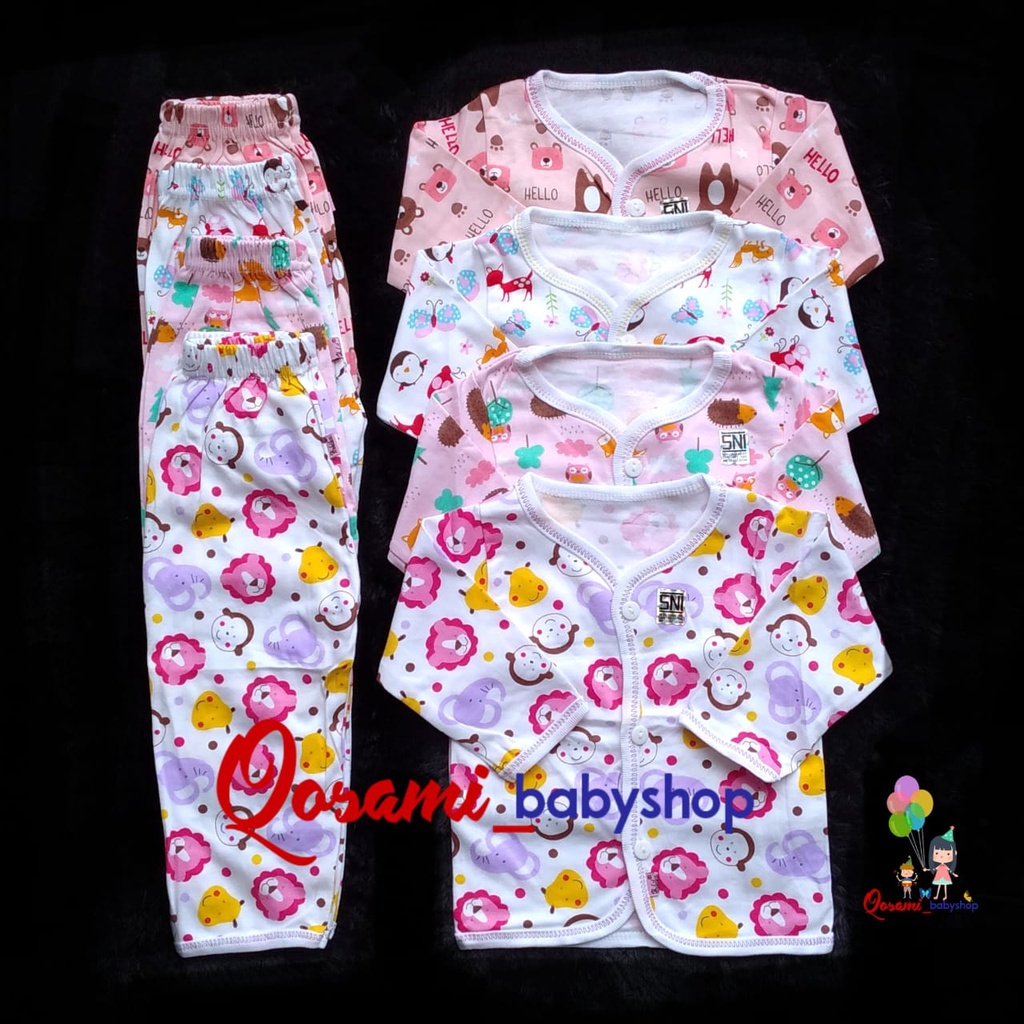 HOKIKU ( 1 setel ) Cewek Setelan Panjang Bayi Motif Full Print SNI