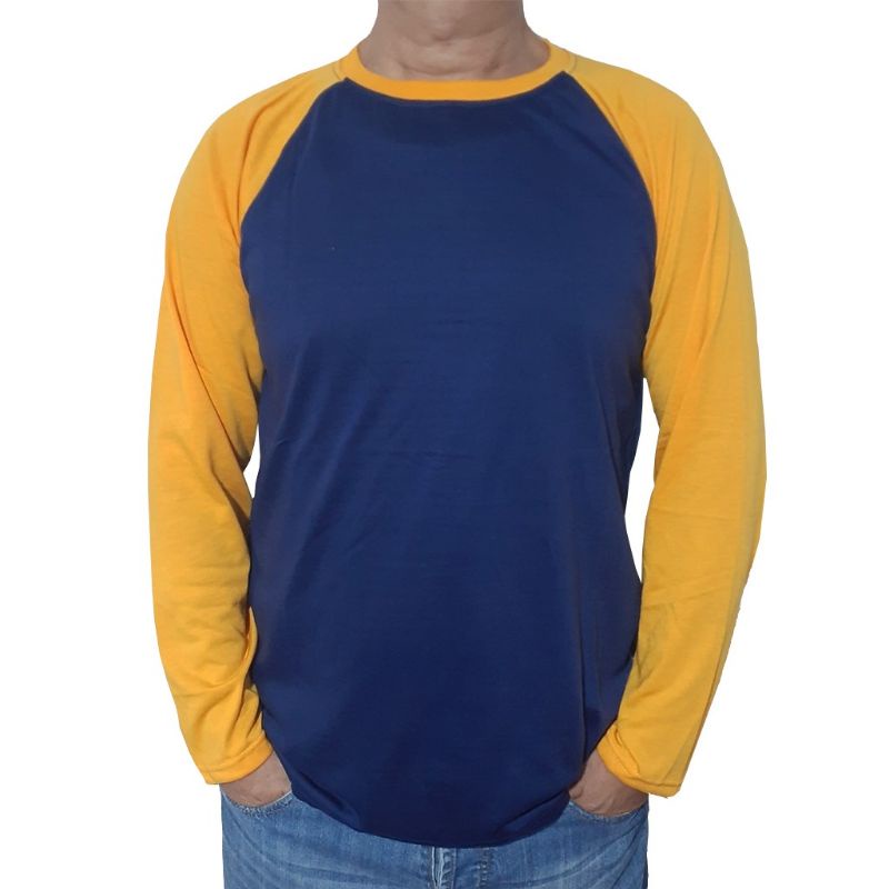 kaos raglan pria wanita - biru Dongker tangan kunyit