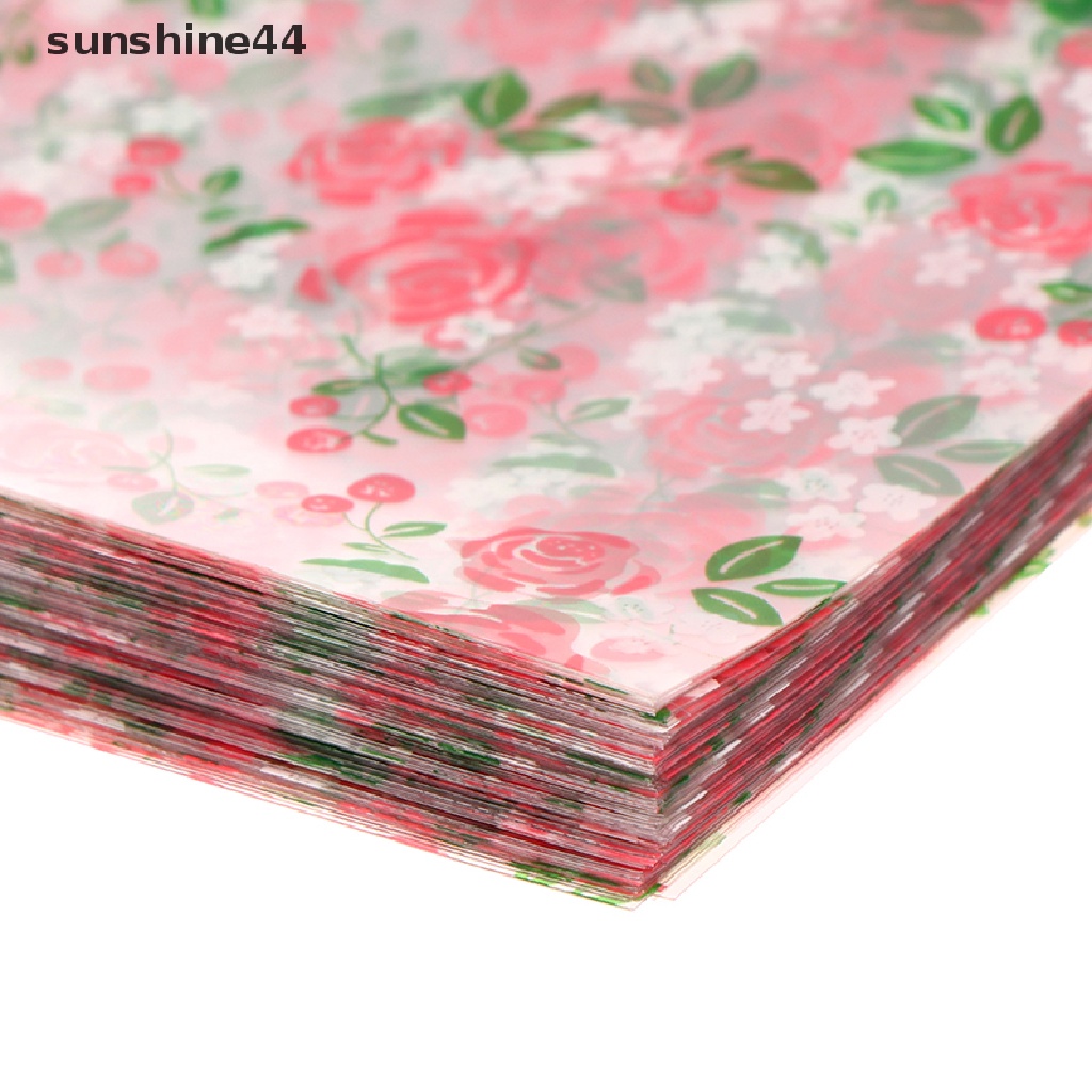 Sunshine 100Pcs Kantong Plastik Transparan Motif Bunga Mawar DIY