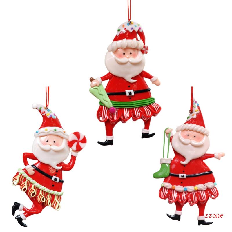 3pcs / Set Ornamen Gantung Bentuk Kartun Santa Claus Bahan Resin Untuk Dekorasi Pohon Natal