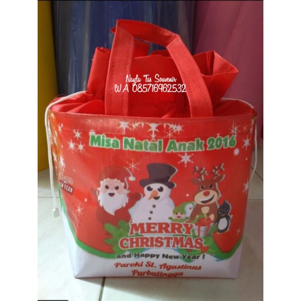 tas bingkisan natal model serut banner custom nama gereja