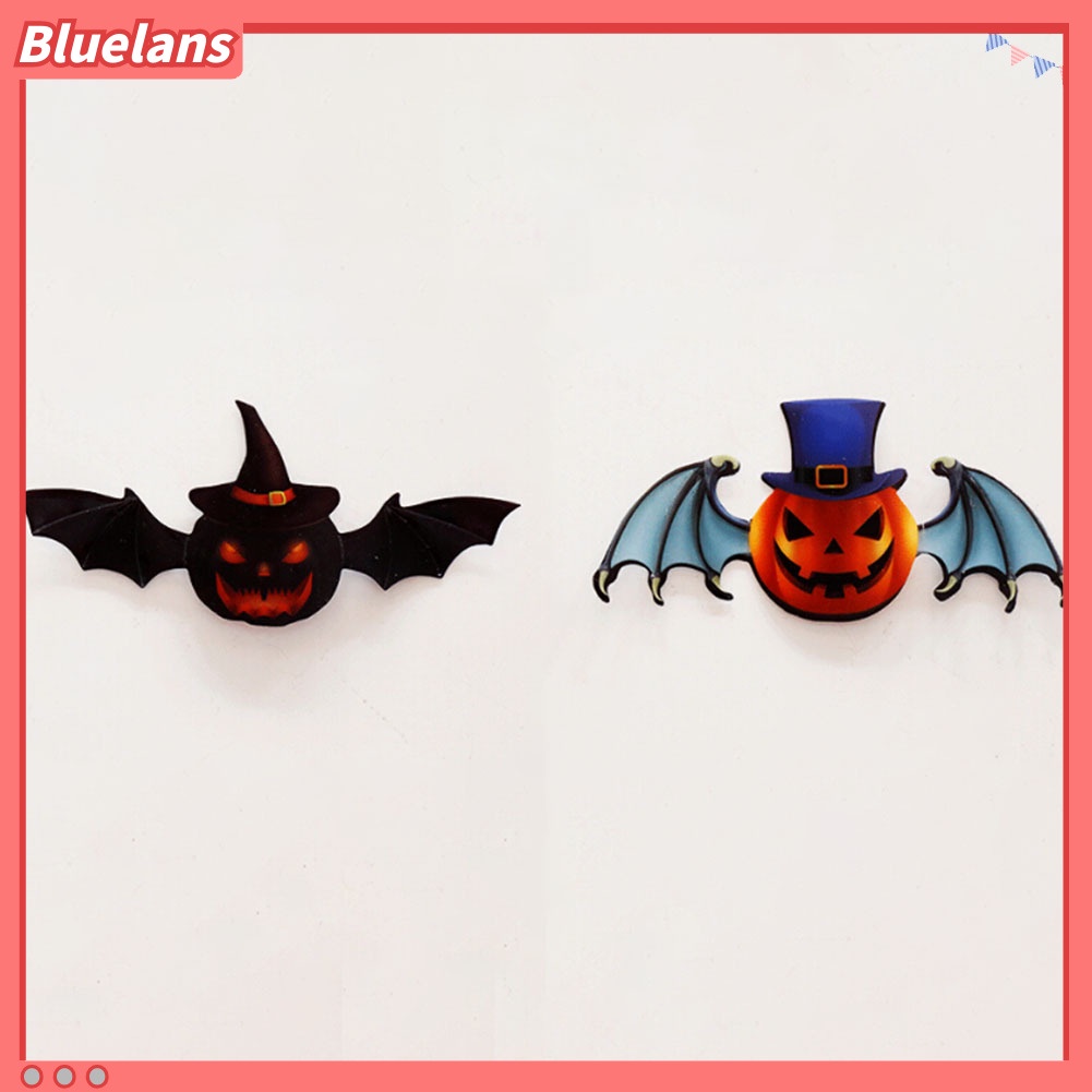 12pcs Stiker Dinding Decal Desain Pumpkin Bat 3D Dapat Dicopot Untuk Dekorasi Pesta Halloween