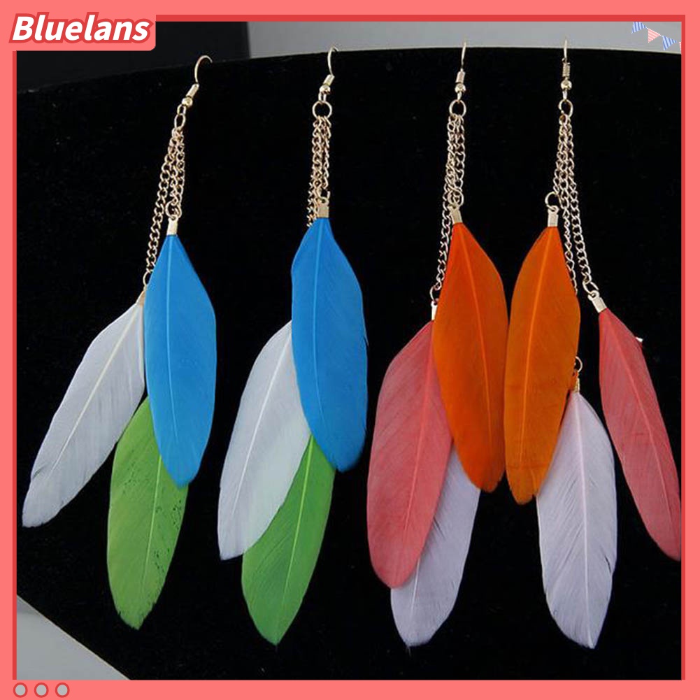 Anting Kait Rantai Rumbai Panjang Desain Bulu Untuk Wanita