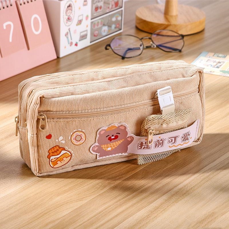 

Kawaii Large Capacity Pencil Case Zipper Corduroy Big Cute Pencil Box Portable Storage Bag Stationer