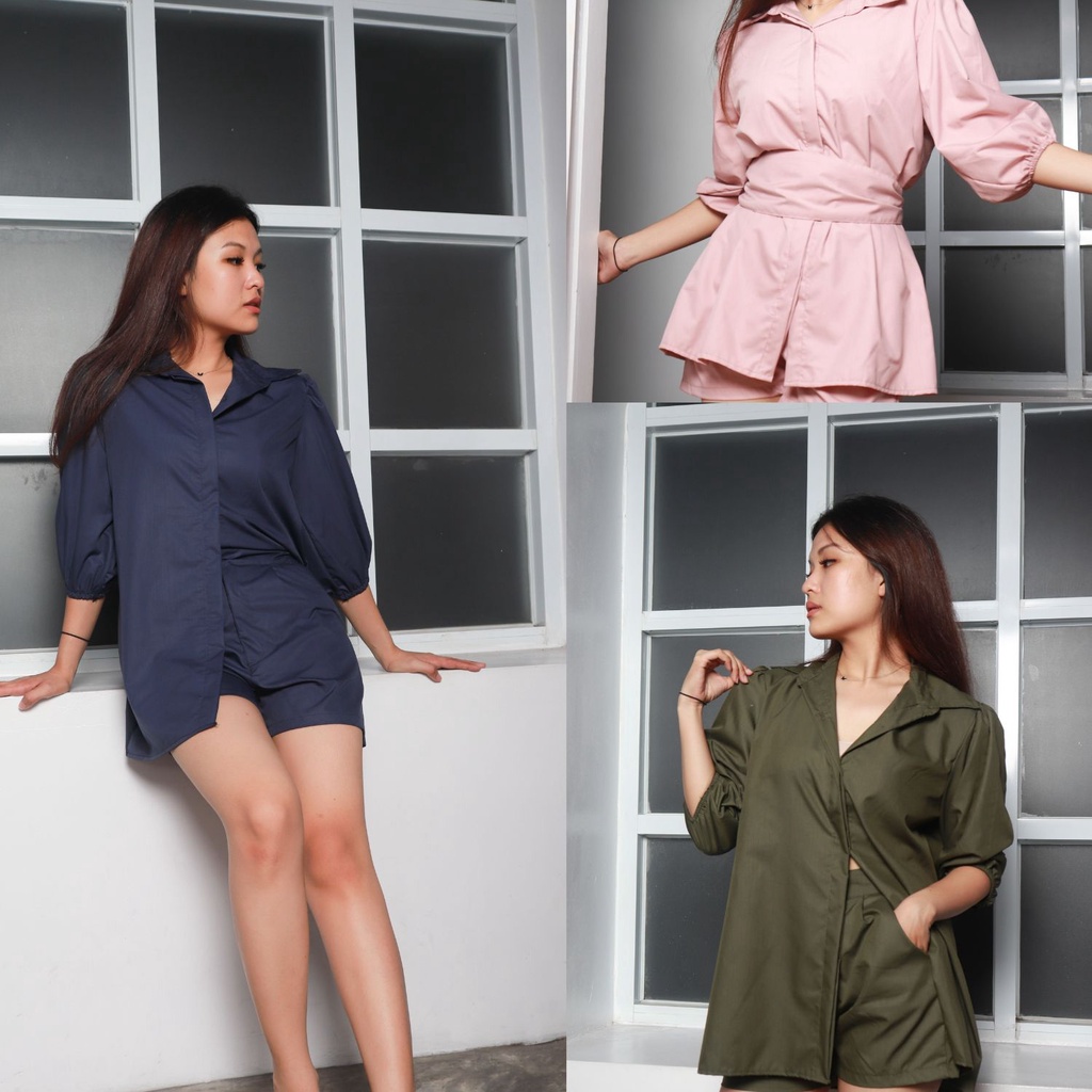 Jovi Set by Nachattire | Setelan Celana Pendek Wanita Kemeja Katun