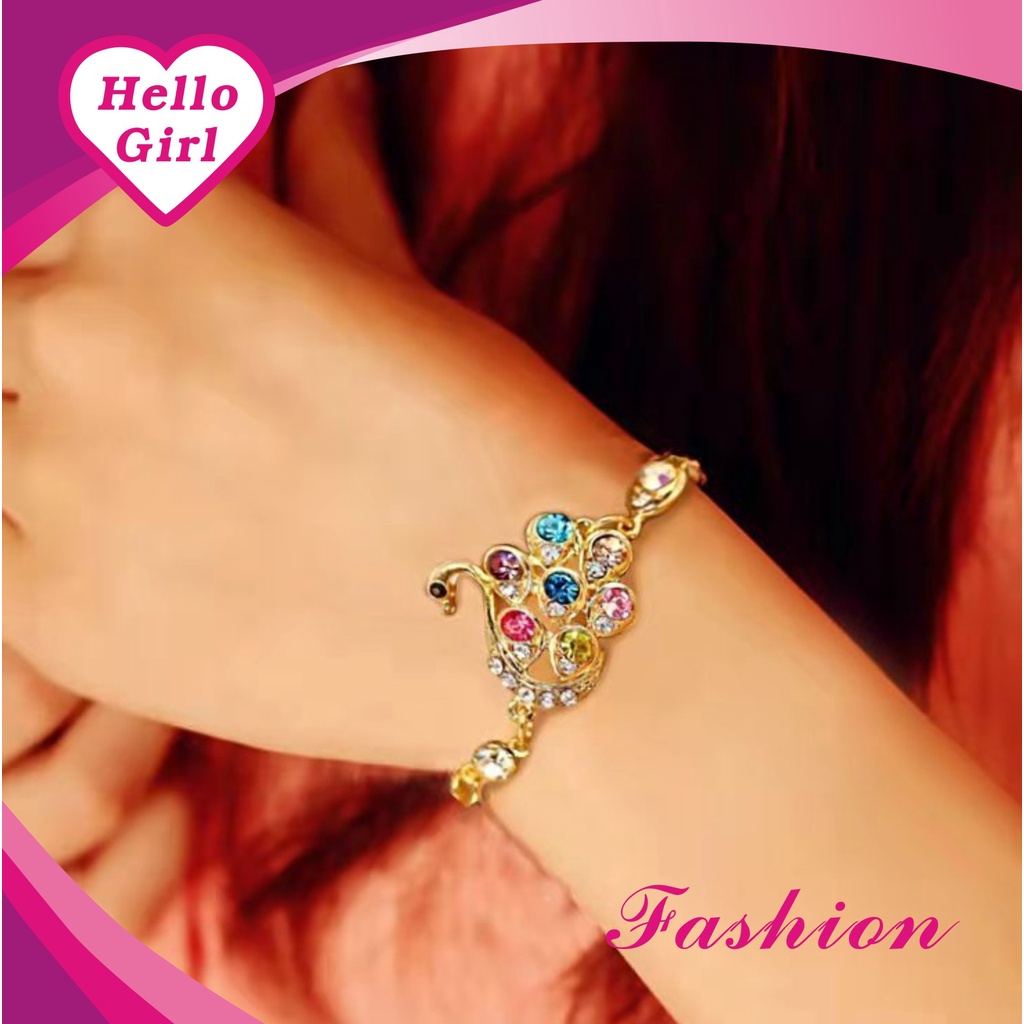 (Hello Girl)G01 Gelang Tangan Motif Angsa Dazzling Permata   Wanita Import