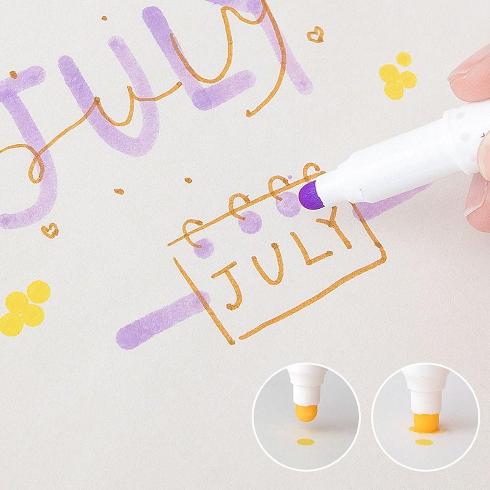 Lanfy Stabilo Pulpen 6 Pcs/Set Kawaii Lukisan Gaya Jepang Garis Tip Marker Pen Set Alat Tulis Kantor Berbentuk Dot Garis Tengah Warna Neon Bolpen