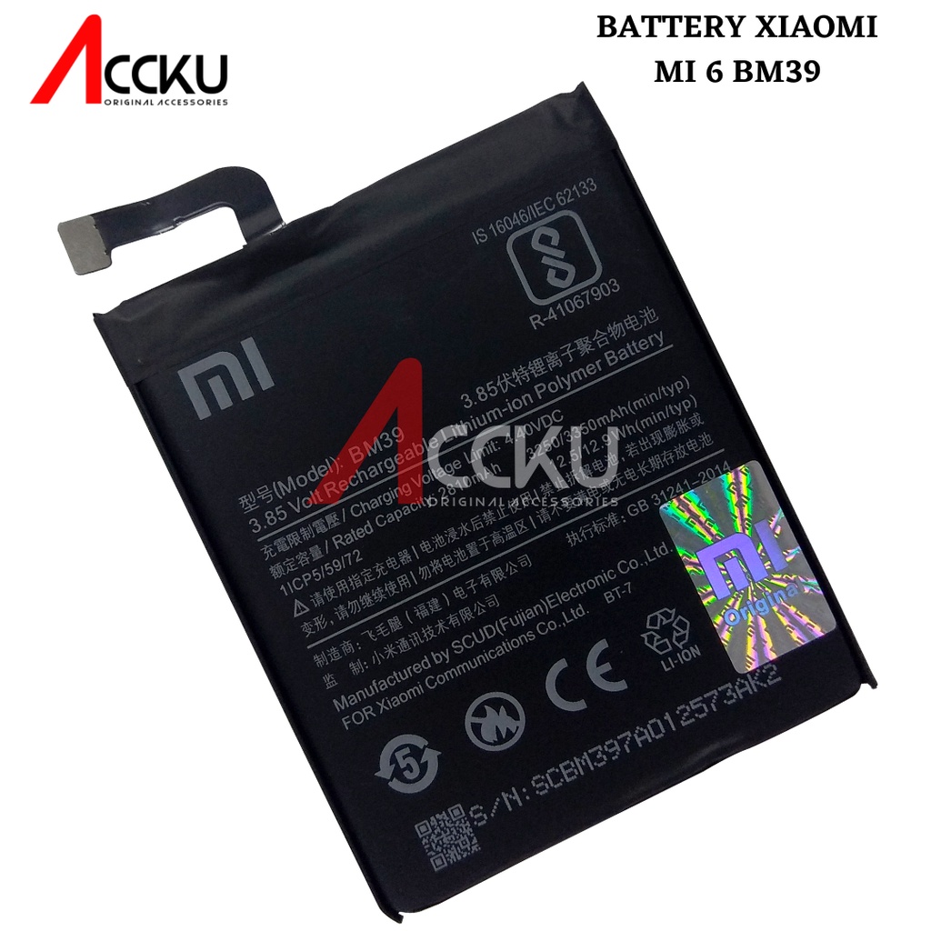 BM39 - Xiaomi 6BM39 99%BateraiXiaomiBM39 - Xiaomi 6BatteryXiaomiRedmiBattery Baterai BatreBM-39XiaomiMi 6