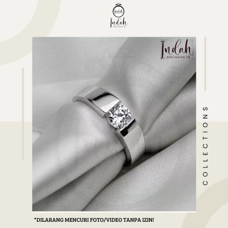 Indahexclusive - Cincin Couple Perak Swarovski (1Cincin) Pria/ Wanita/ Tunangan/ Nikah/ Pasangan/ Ka