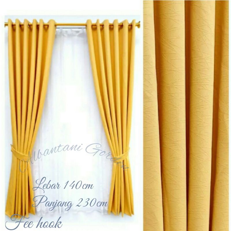 Gorden blackout minimalis hordeng polos warna Kuning panjang 250