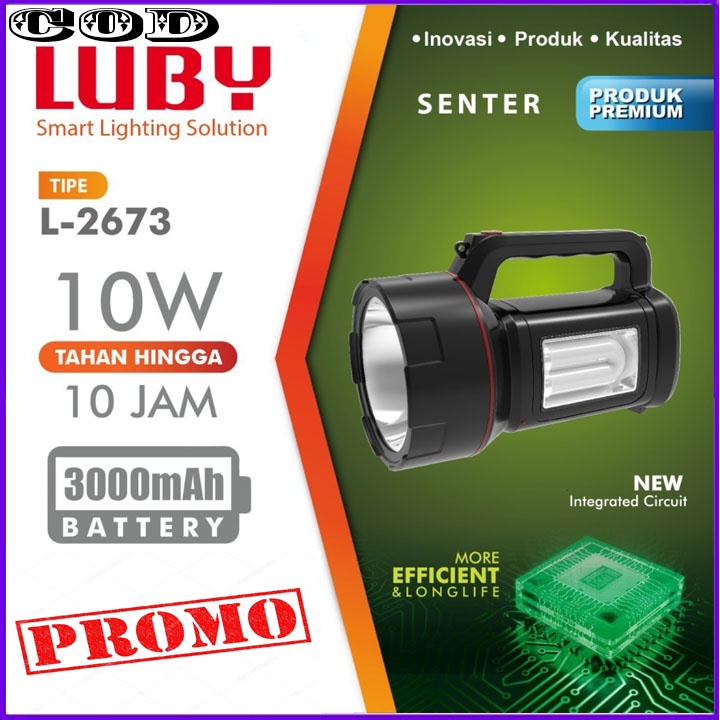 Senter LUBY L-2673 10 watt &amp; Emergency BERGARANSI RESMI