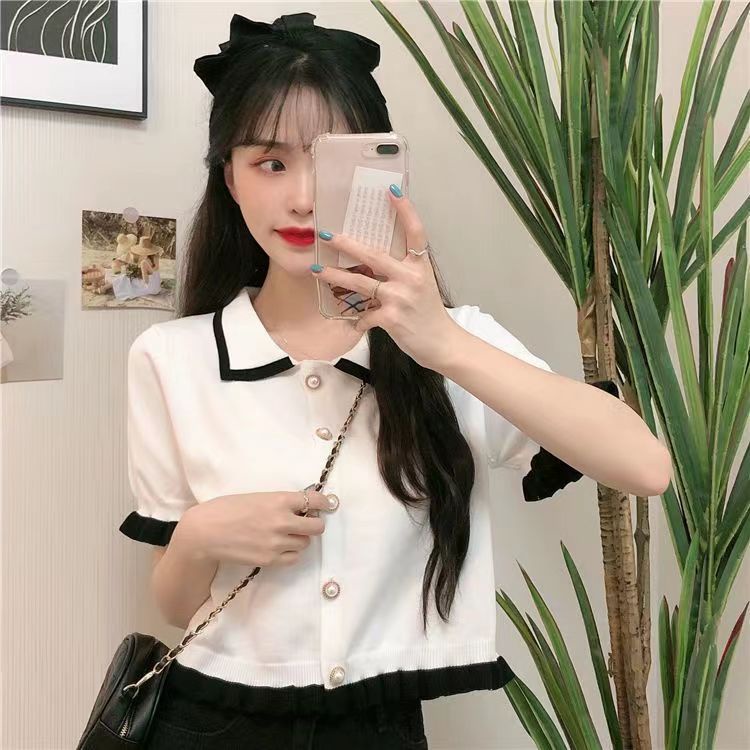 Knit Top Korea Baju Rajut Lengan Pendek Kaos Import Atasan Rajut  Wanita