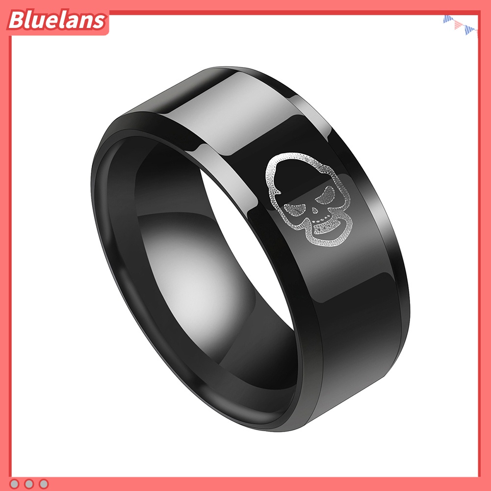 Cincin Pria Motif Print Tengkorak Bahan Stainless Steel Untuk Pesta