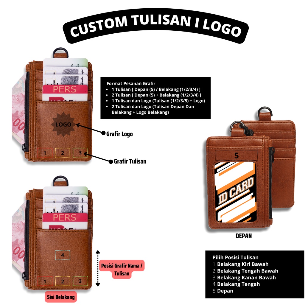 Name Tag Holder Custom Grafir / ID Card Holder / Custom Grafir Tulisan Logo Depan Belakang