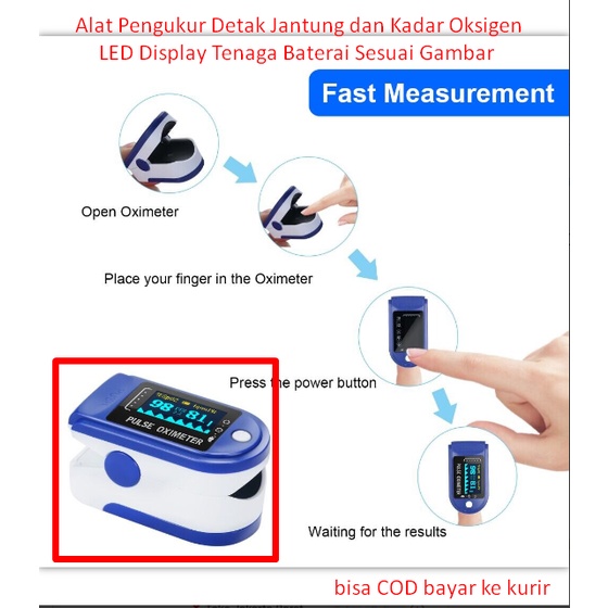 Alat Pengukur Detak Jantung dan Kadar Oksigen LED Display Tenaga Baterai Sesuai Gambar