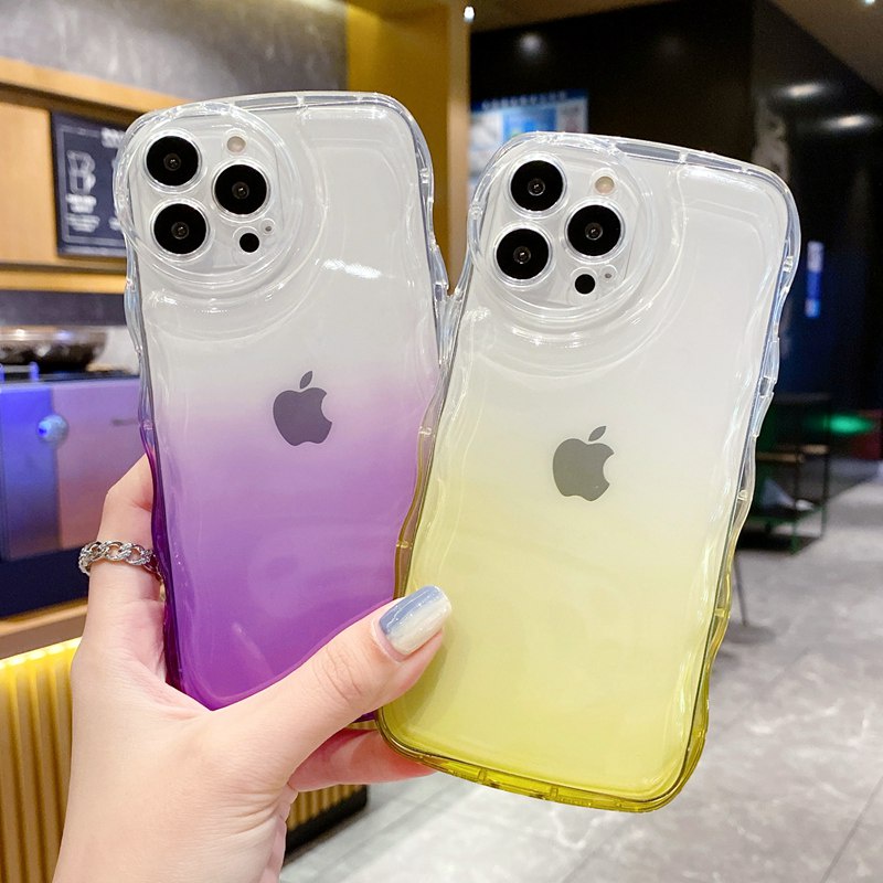 Casing hp IPhone 7 8 Plus SE 2020 X XR XS Max 11 12 13 14 Pro Max 14 Plus 7 + 8 + Soft Case Desain Gelombang Air Cushion Warna Gradasi Hitam Untuk