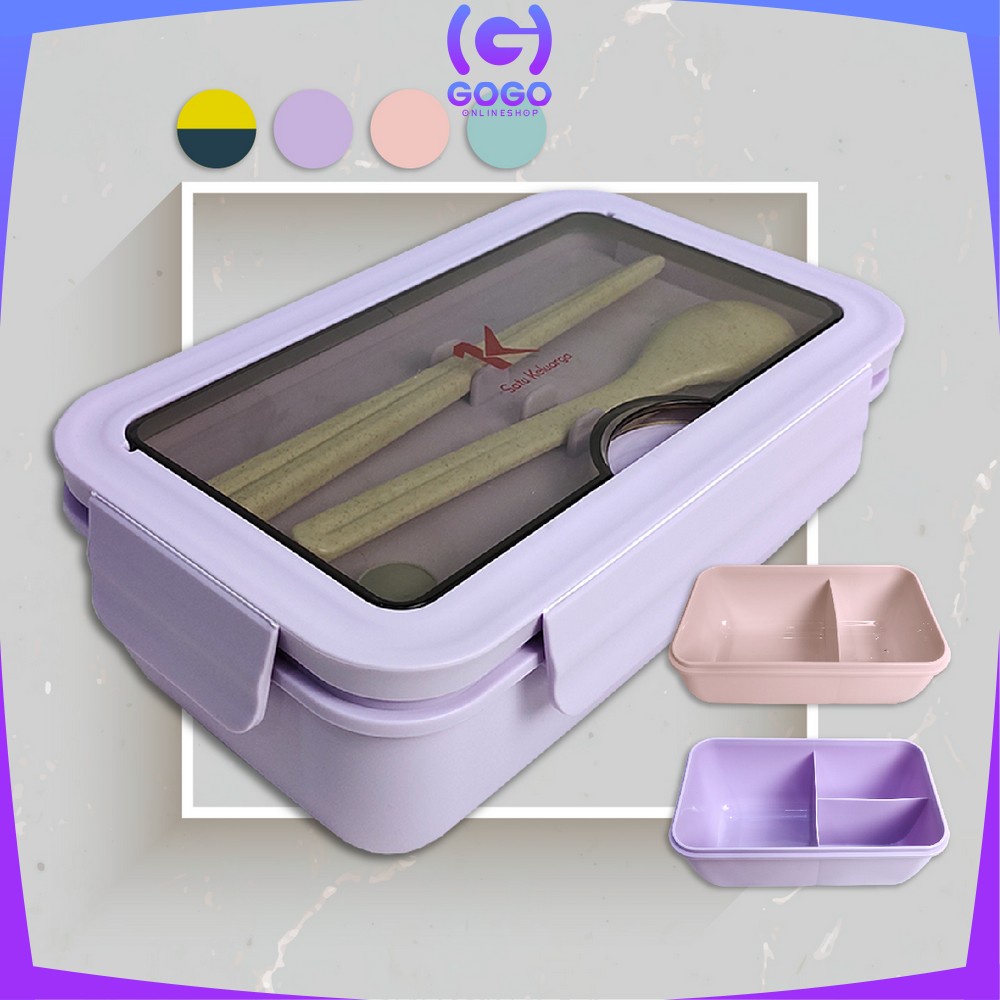 GOGO-C479 Tempat Makan Lunch Box Set Free Sendok Garpu Kotak Makan Transparant Bento Box / Kotak Makan BPA FREE