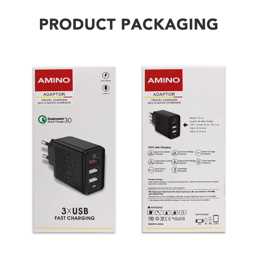 Borong Diskon AMINO 30W Fast Charging QC 3.0 USB Wall Charger 3 Port USB Adaptor Quick Charger Adapt