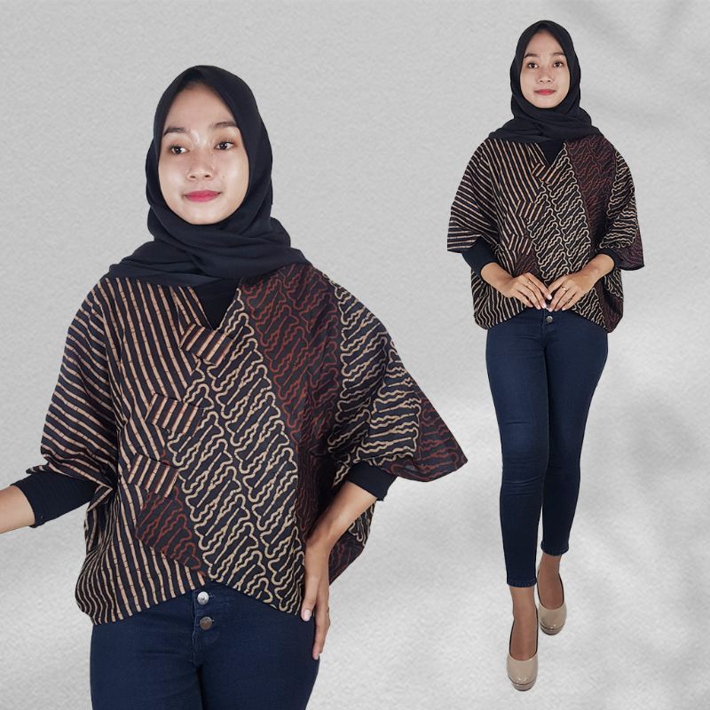 Blus Batik Crop Top Kelelawar Warna Sogan - Naira Batik