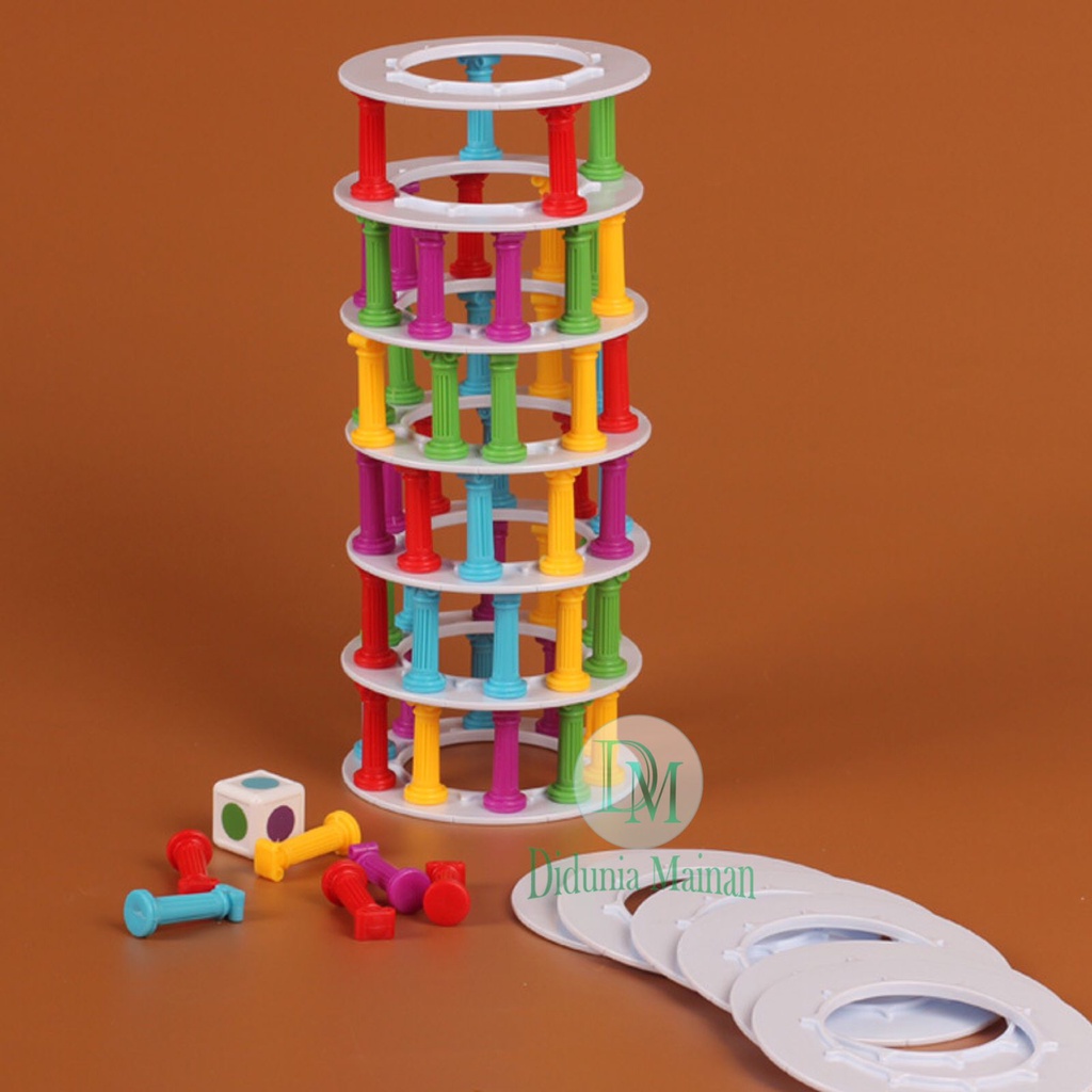 Mainan susun anak pillar tower collapse game menara bertingkat warna warni