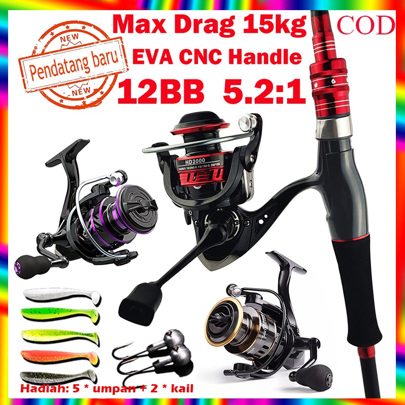 Max drag 15kg Joran pancing Set 1.65M Spinning Fishing Rod with 5.2:1 Reel Combo for Bass with lure Hook Fishing Tackle Setelan pancing