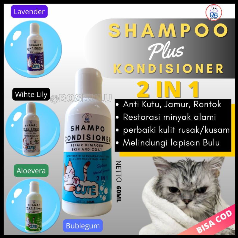 sampo kondisioner anti bulu rontok kusam jamur kutu kucing 60ml
