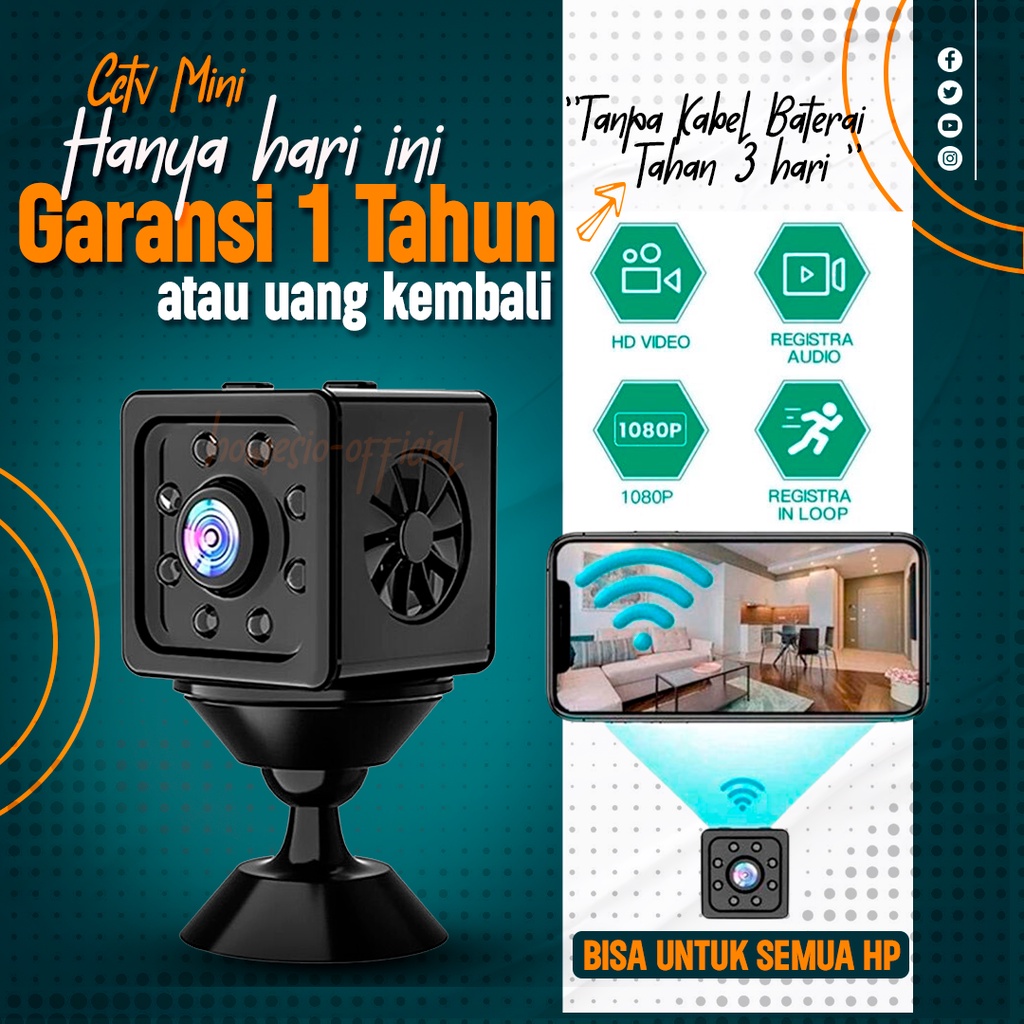 SPY Camera Pengintai CCTV Wifi Mini Kecil Portable 1080P Infrared Baterai Charger Cas Tanpa Listrik 