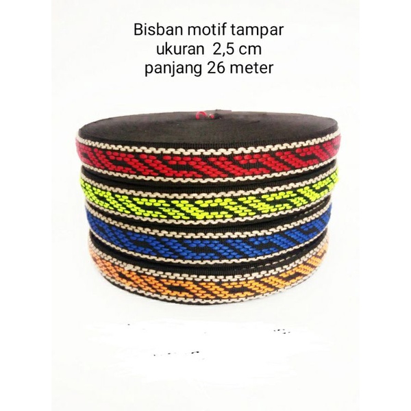 bisban tali webbing motif tampar ukuran 2,5 cm 1 rol panjang 26 meter