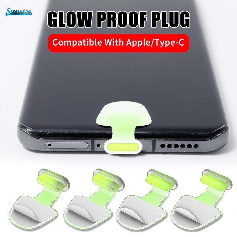 1pc Cover Pelindung Port Charger Usb Tipe C Bahan Silikon Luminous Anti Hilang / Debu Untuk Ponsel