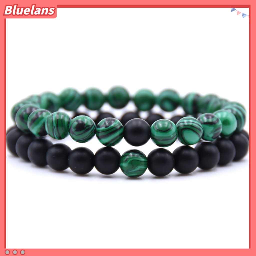 Bluelans 1pc / 2pcs Gelang Batu Malachite Pumice Imitasi Ukuran 8mm Untuk Pasangan