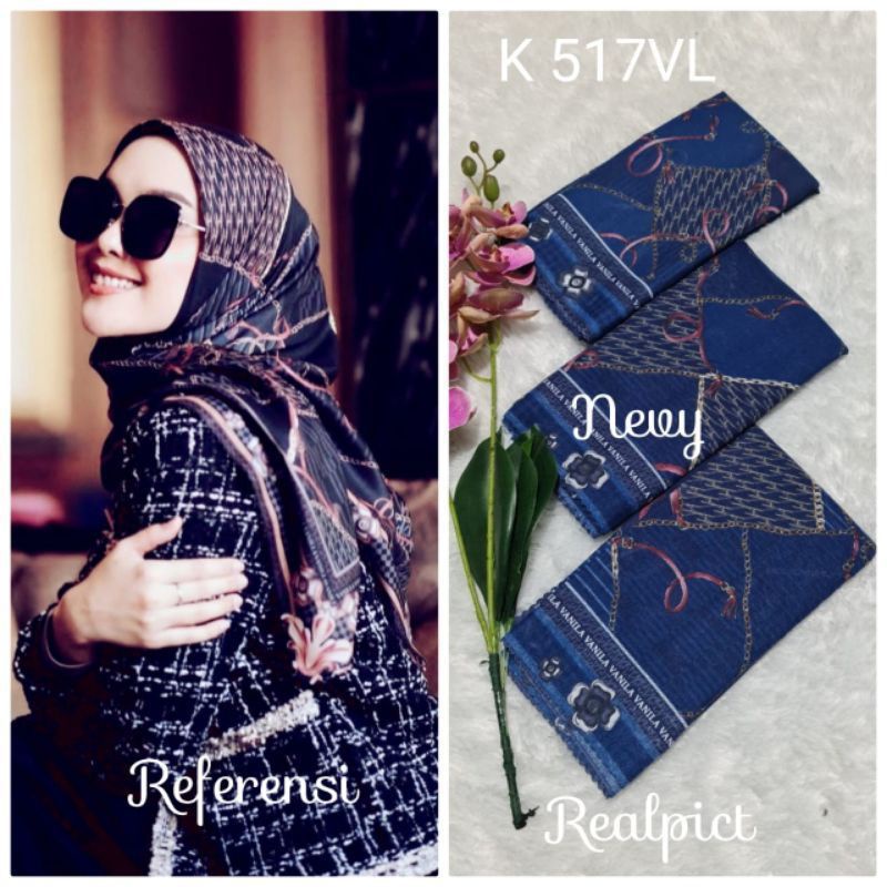 hijab denay segiempat motif vanila rantai navy krudung voal denay