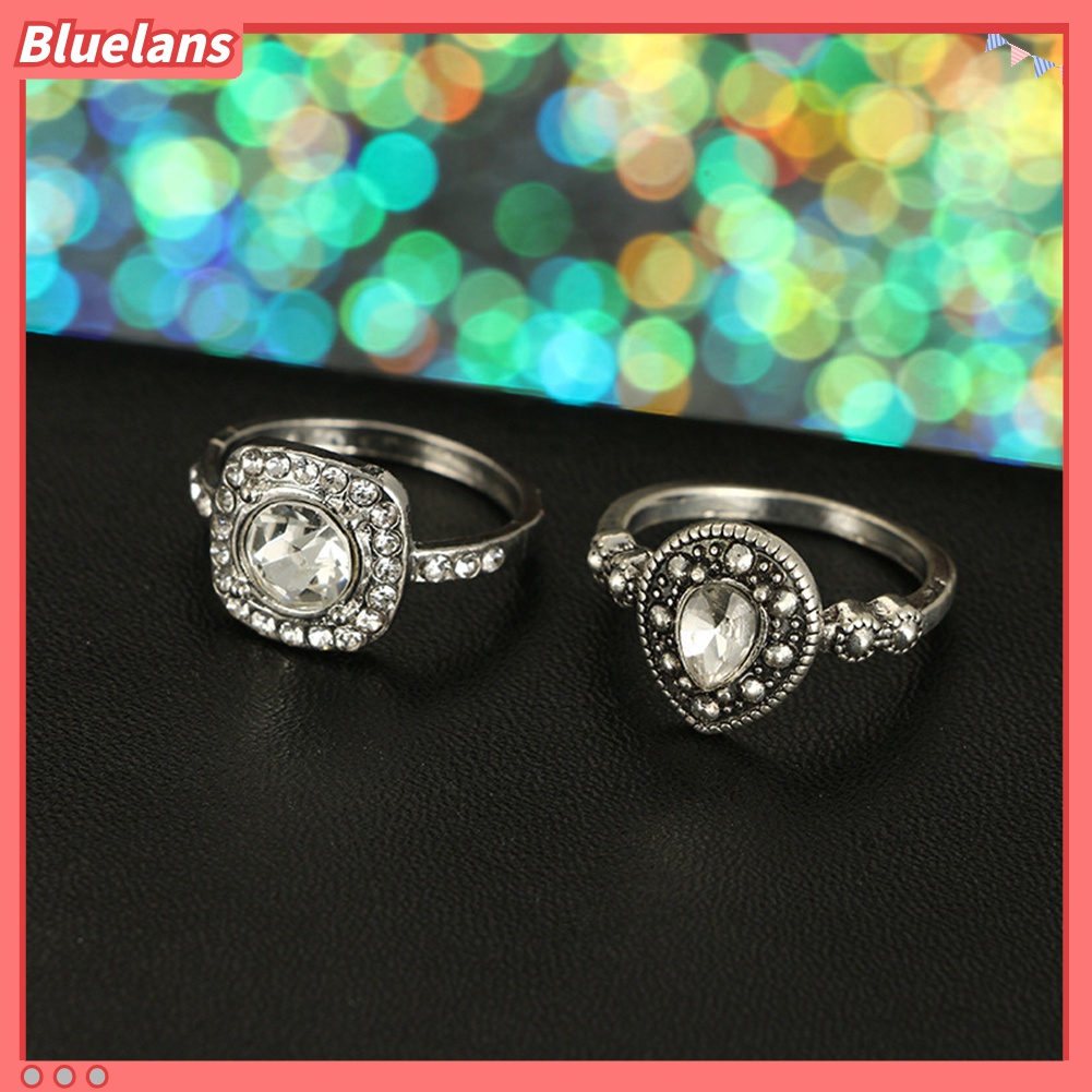 10pcs Cincin Knuckle Midi Bentuk Mahkota Pir Aksen Berlian Imitasi Gaya Vintage Untuk Wanita