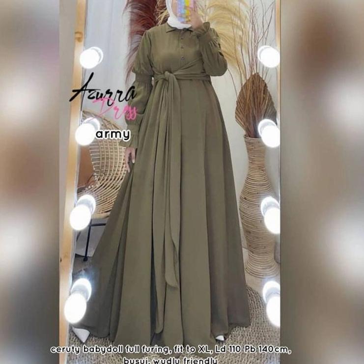 [PRODUK 0Z8KR] Azurra Dress / Gamis Ceruty Full Puring 2021 / Dress Muslim Polos / Busana Muslim Wan