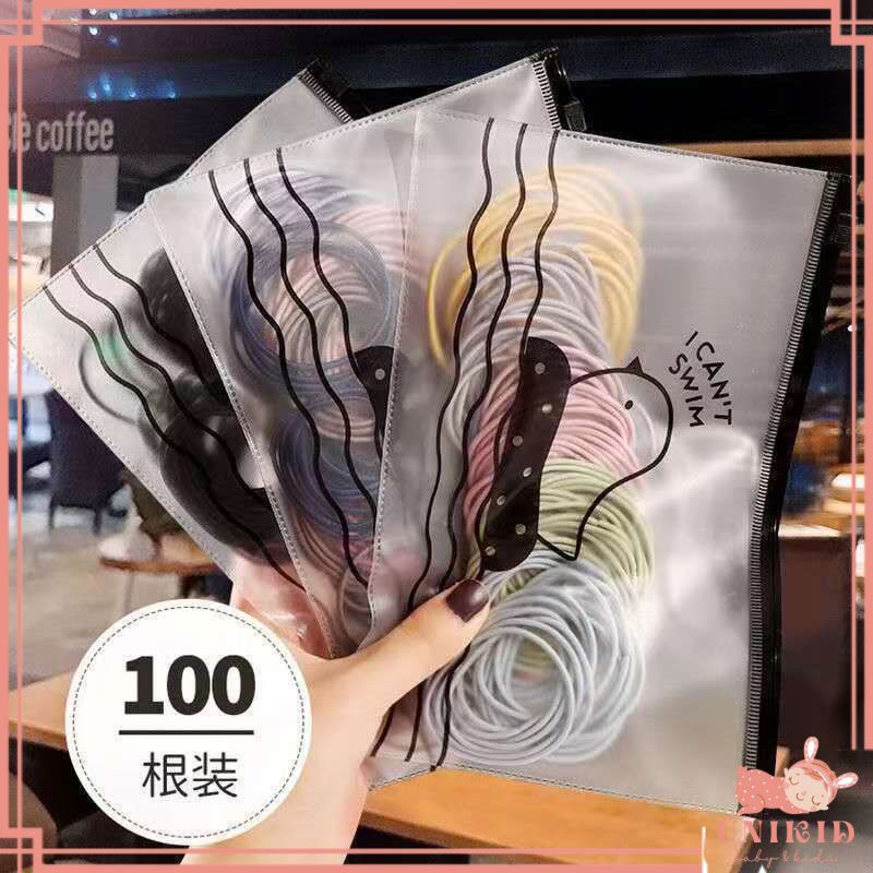 UNIKID 100pcs Ikat Rambut Karet Polos Elastis Gaya Korea Wanita Kuncir rambut Karet Rambut Karet Gel