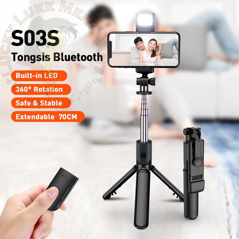 Tripod Tongsis Tomsis Wireless Bluetooth  Combo 4in1 3in1 Photo Video Selfie Vlog Tiktok Youtube Live for Handphone Smartphone-5