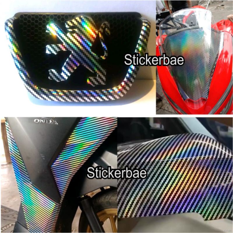 skotlet karbon hologram pelangi stiker carbon kevlar holo motor mobil